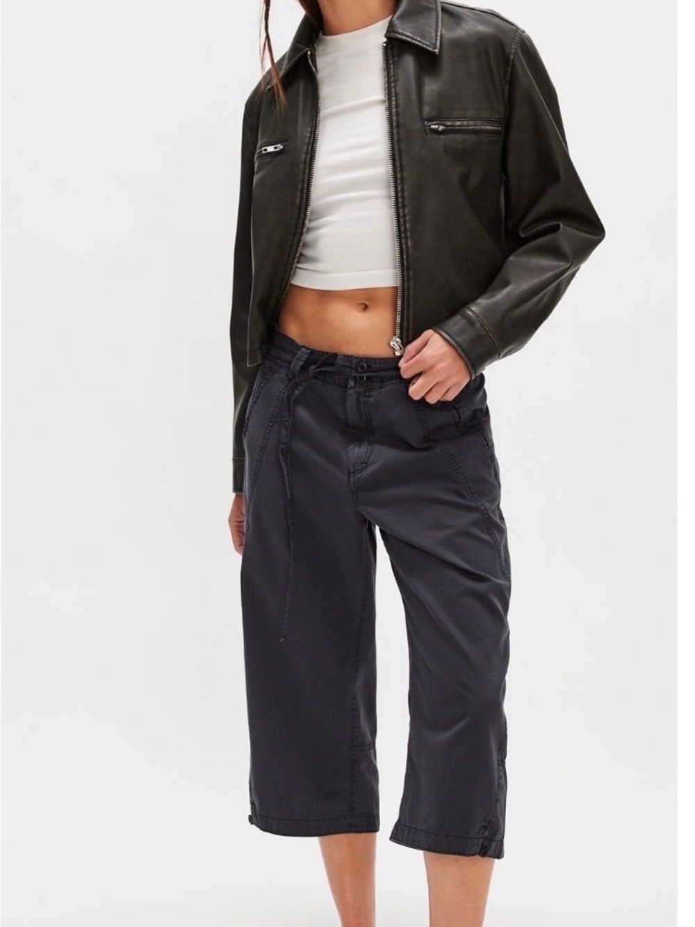 Free People- Connie Crop Pants- Black-size 12, NWT